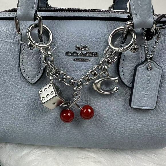 Coach Mini Rowan Crossbody Bag With Charms CBJ15 In Leather/Silver/Ice Blue NWT - Picture 2 of 10